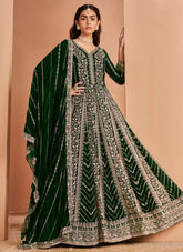 Green Faux Georgette Embroidered Anarkali Suit with Dupatta